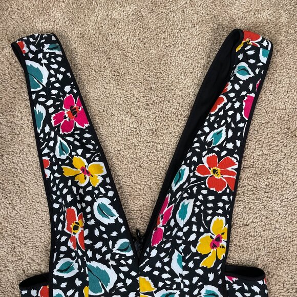 Topshop Dress Womens 6 Black Floral Pinafore Plunging Bloggers Influencer Midi - Picture 8 of 11